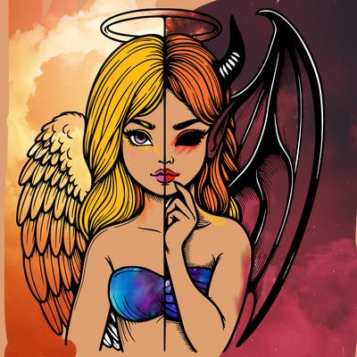 realistic angel half demon