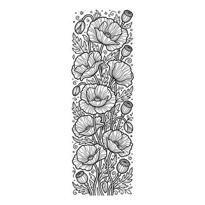 Dive into a beautiful botanical world with this intricate poppy bookmark coloring page. Perfect for teens, this design combines delicate florals with an engaging layout, ready to bring your favorite books to life.