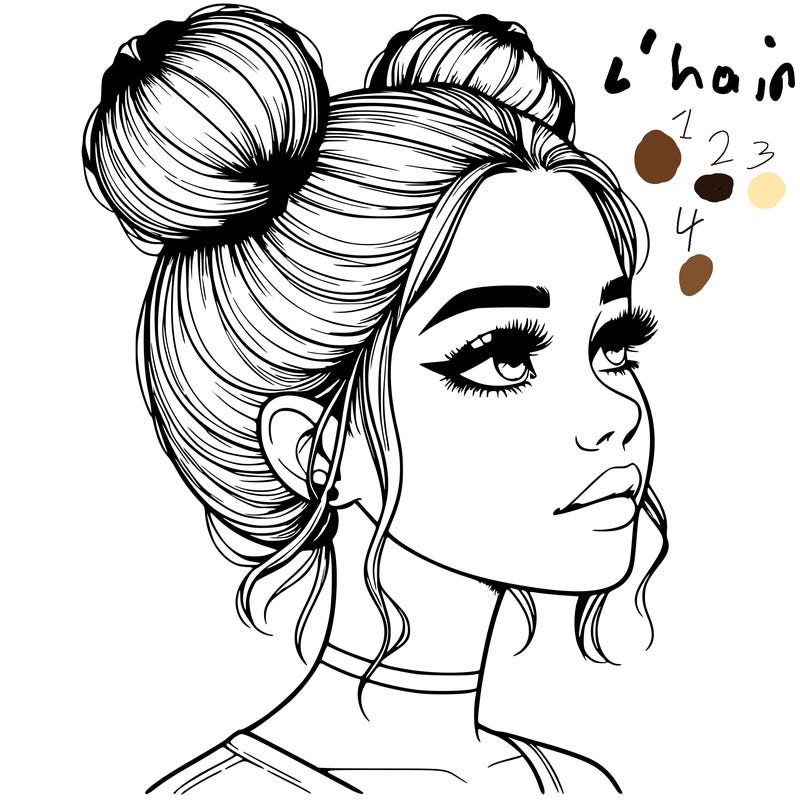 realistic girl with buns on the top of her head