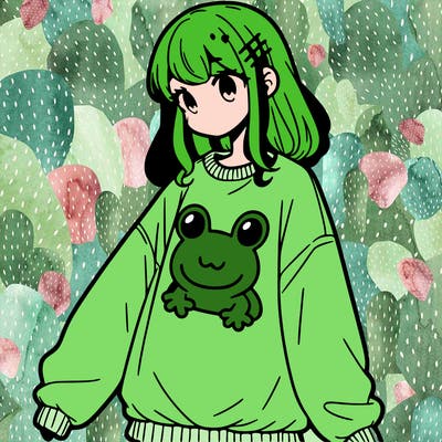 girl wearing frogging sweatshirt