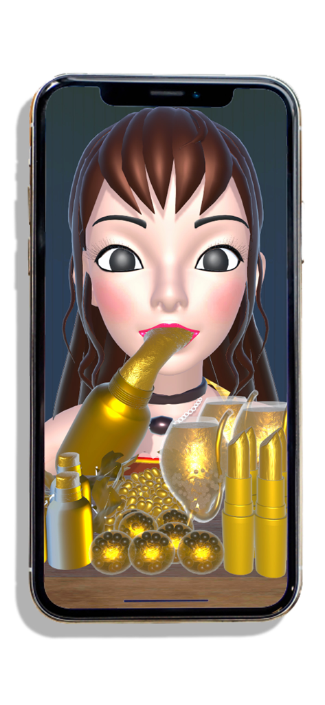 Satisfying Lips! ASMR Mukbang - A 3D animated character in a mobile game eating various golden objects for an ASMR mukbang experience