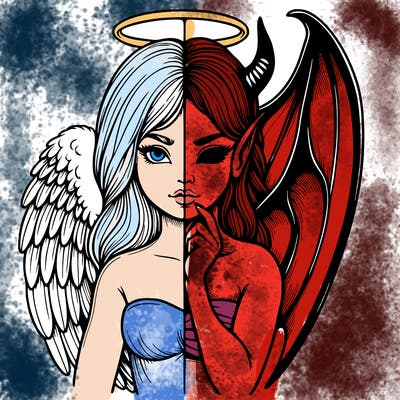 realistic angel half demon