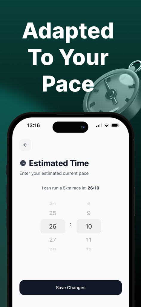 Couch to 5K Run: Running Plans - Interfaz para establecer un ritmo de carrera de 5K personalizado en la aplicación Couch to 5K Run.
