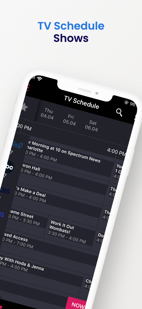 USA TV Guide - USA TV Listings - 주요 TV 방송사의 편성표가 포함된 상세 라이브 TV 프로그램 편성표 그리드를 보여주는 모바일 앱 인터페이스.
