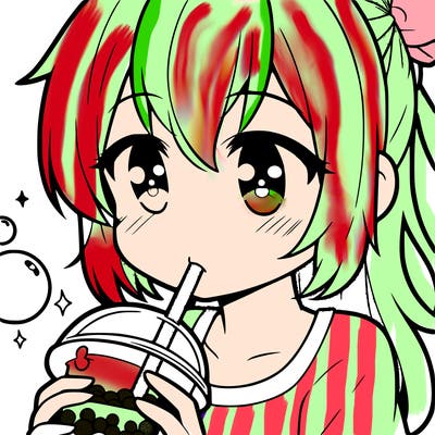 an anime girl drinking boba