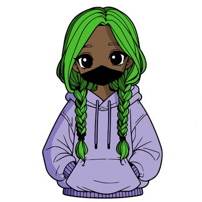 a realistic girl with a oversized hoodie and she has braids