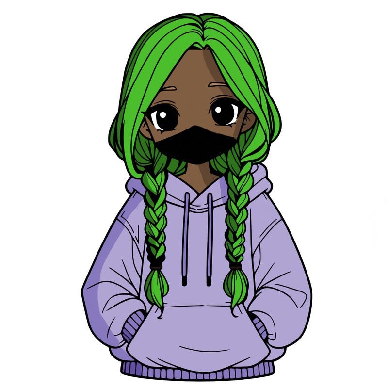 a realistic girl with a oversized hoodie and she has braids