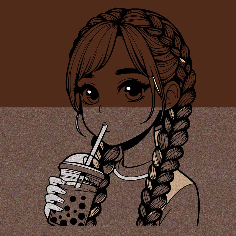realistic girl with braided hair drinking boba