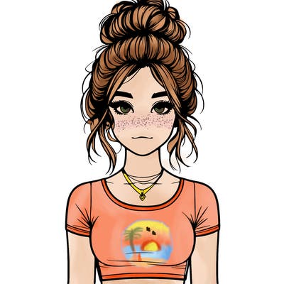 realistic girl with messy bun and croptop