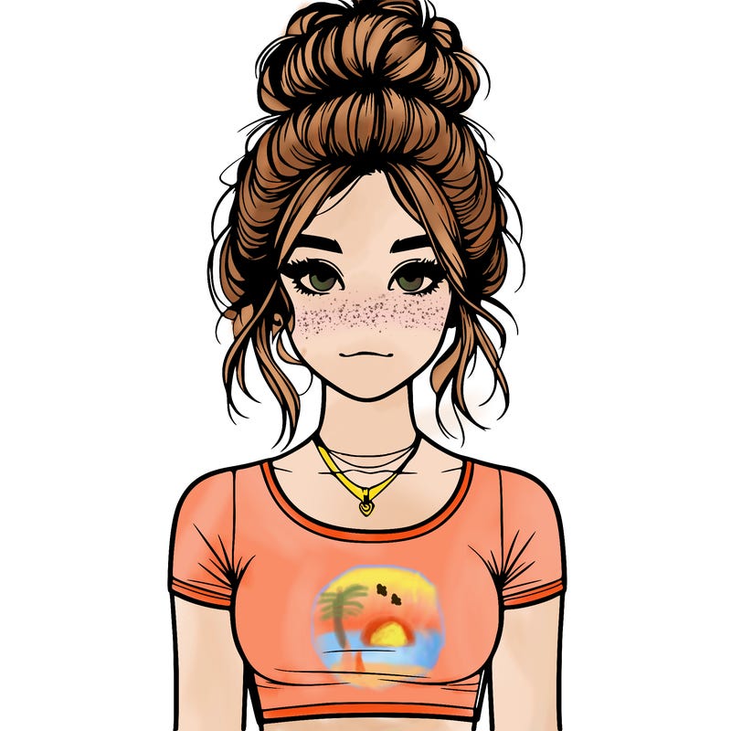 realistic girl with messy bun and croptop
