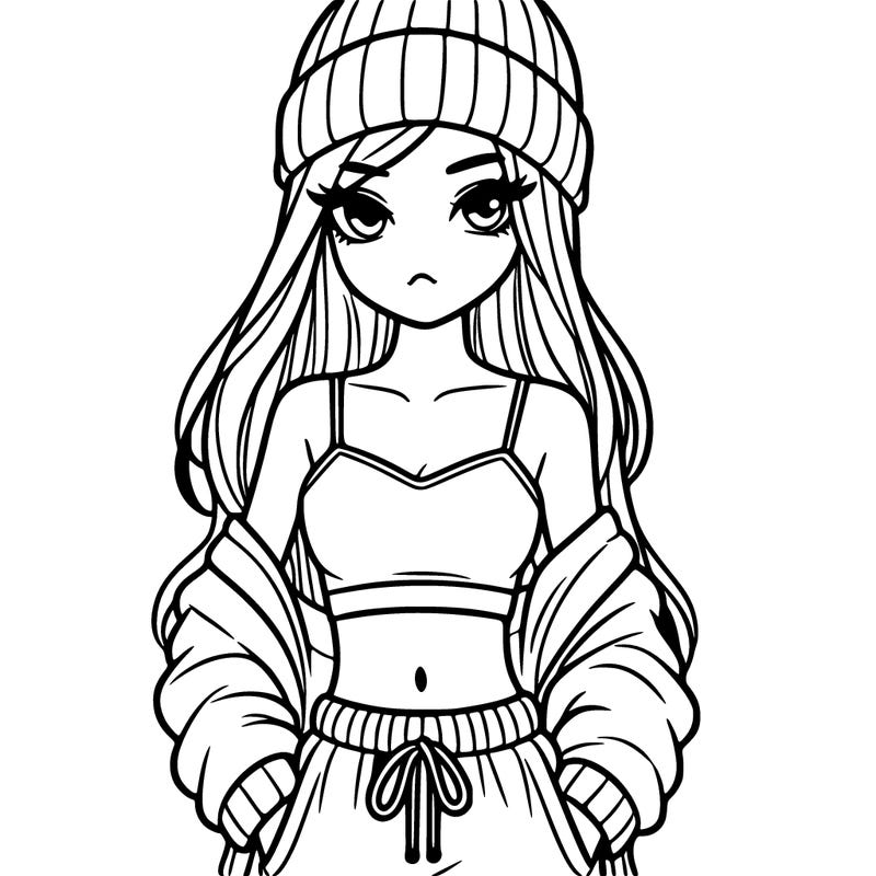 girl wearing crop top with beanie and sweatpants