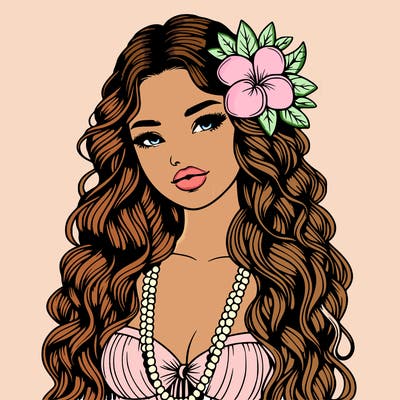 realistic beautiful hawaiian woman,long dress,haku lei, lips