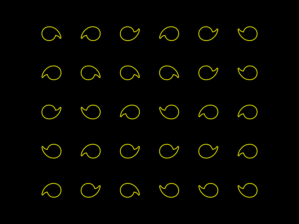 dob plus – Visual Perception - 시각 인지 훈련을 위한 다른 방향의 노란색 윤곽 모양 그리드.