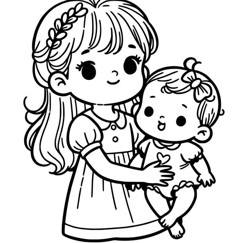 a little girl holding her baby sister
