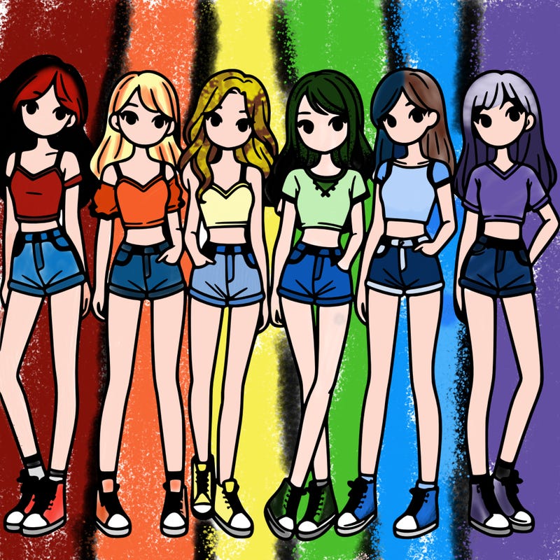 a group of girls wearing crop tops and shorts