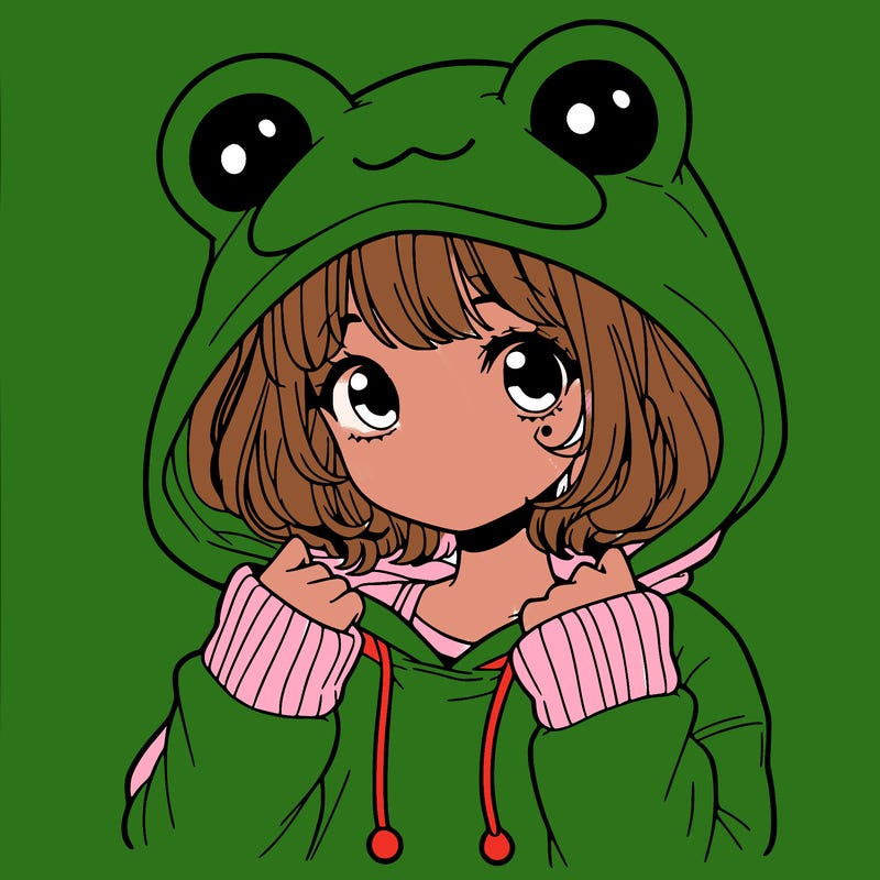 a cute teenage girl wearing a frog hoodie