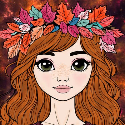realistic girl with fall leaf crown