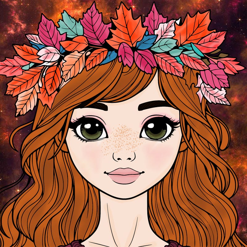 realistic girl with fall leaf crown