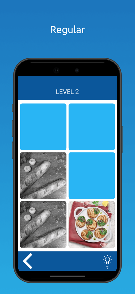 Memory Match : Brain Training - Pantalla de juego de Memory Match Brain Training mostrando un emparejamiento de cartas de comida en un iPhone.