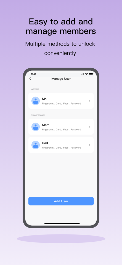 Kaadas Smart - Manage members and unlock methods in the Kaadas Smart app.