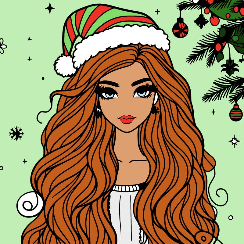 christmas fashionable female model and long hair