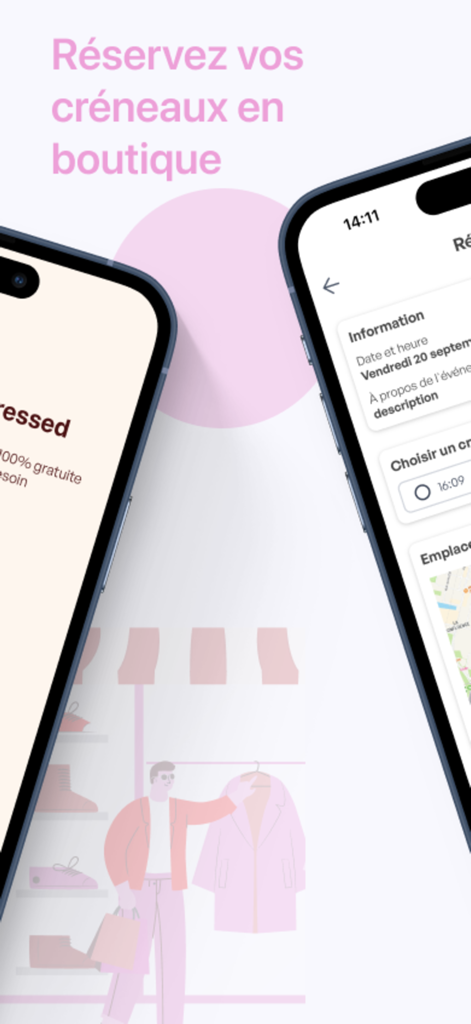 Dressed - Dressed Mobil-App-Oberfläche für Boutique-Reservierungen