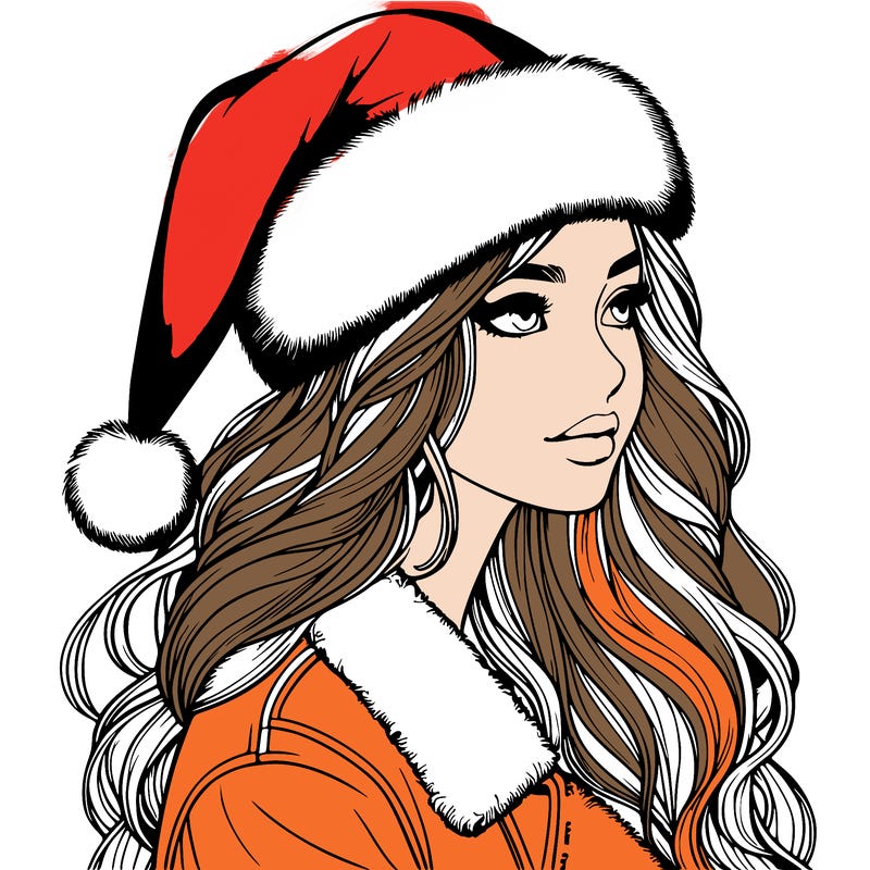 realistic girl in santa hat