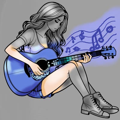 realistic woman play guitar
