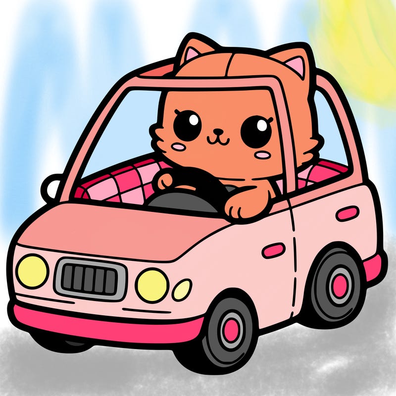 cat driving a car