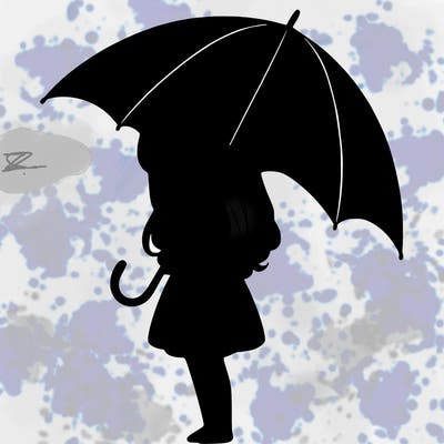 lonely girl holding black umbrella