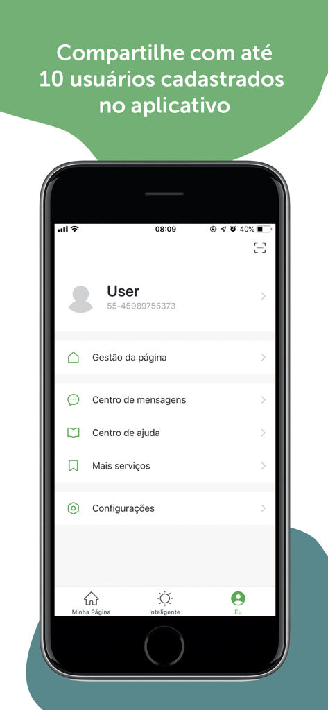 Izy Smart - Izy Smart app user profile screen showing settings and sharing features