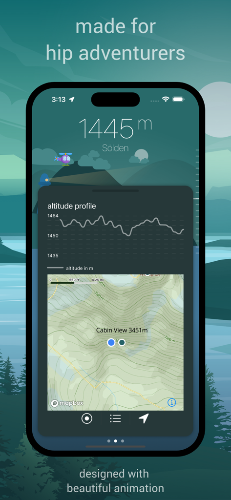 menti app interface showing altitude profile and topographic map on an iPhone