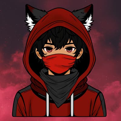 a realistic boy with wolf ears wearing a hoodie and scarf over mouth