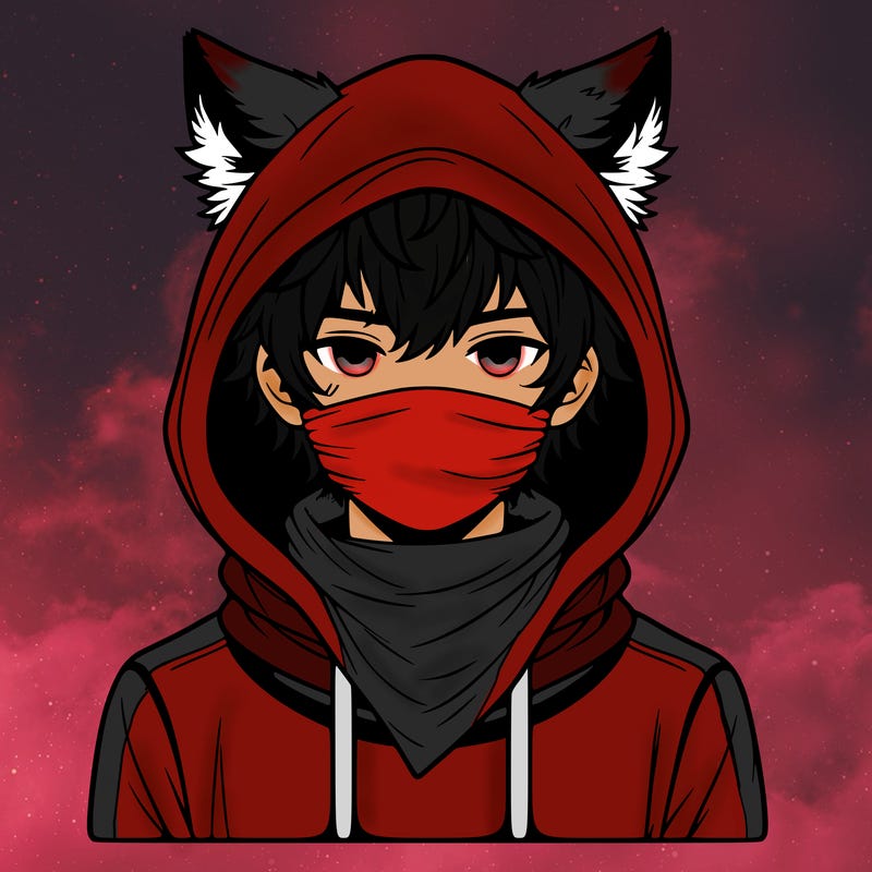 a realistic boy with wolf ears wearing a hoodie and scarf over mouth