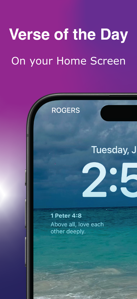 Theosis: AI Bible Study Chat - Theosis app Bible verse of the day widget displayed on an iPhone lock screen