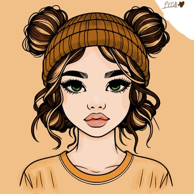 realistic girl with buns in her hair with a beanie on