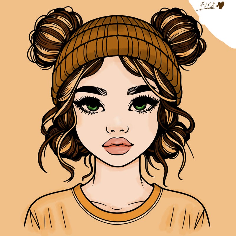 realistic girl with buns in her hair with a beanie on