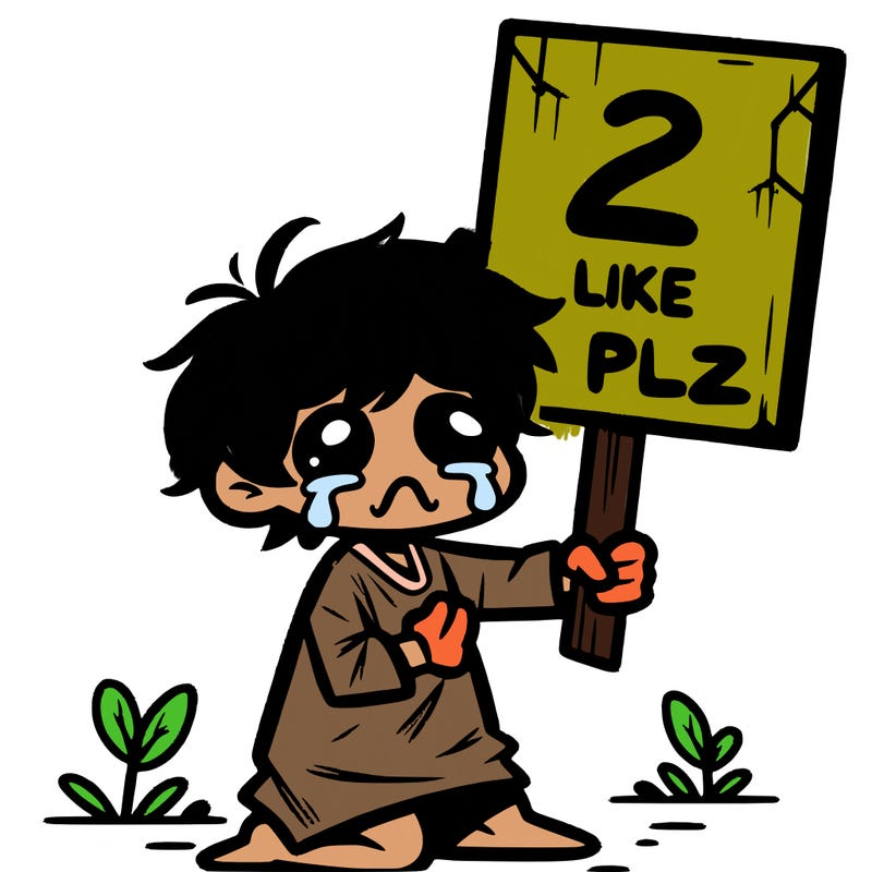 small poor toddler crying with sign that says 2 like plz