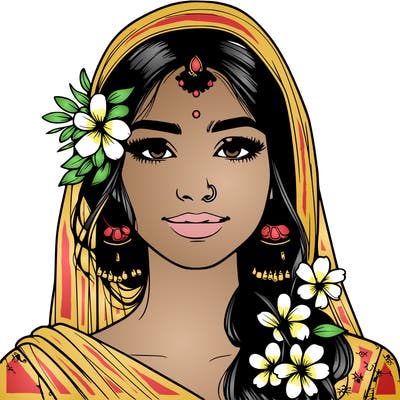 realistic girl with flowers