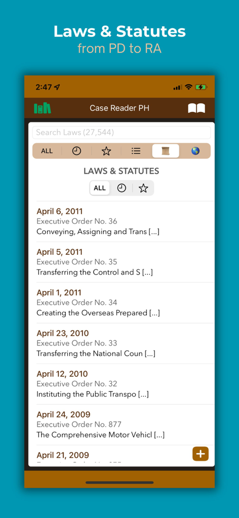 CaseReaderPH - Searchable database of Philippine laws and statutes in CaseReaderPH app.