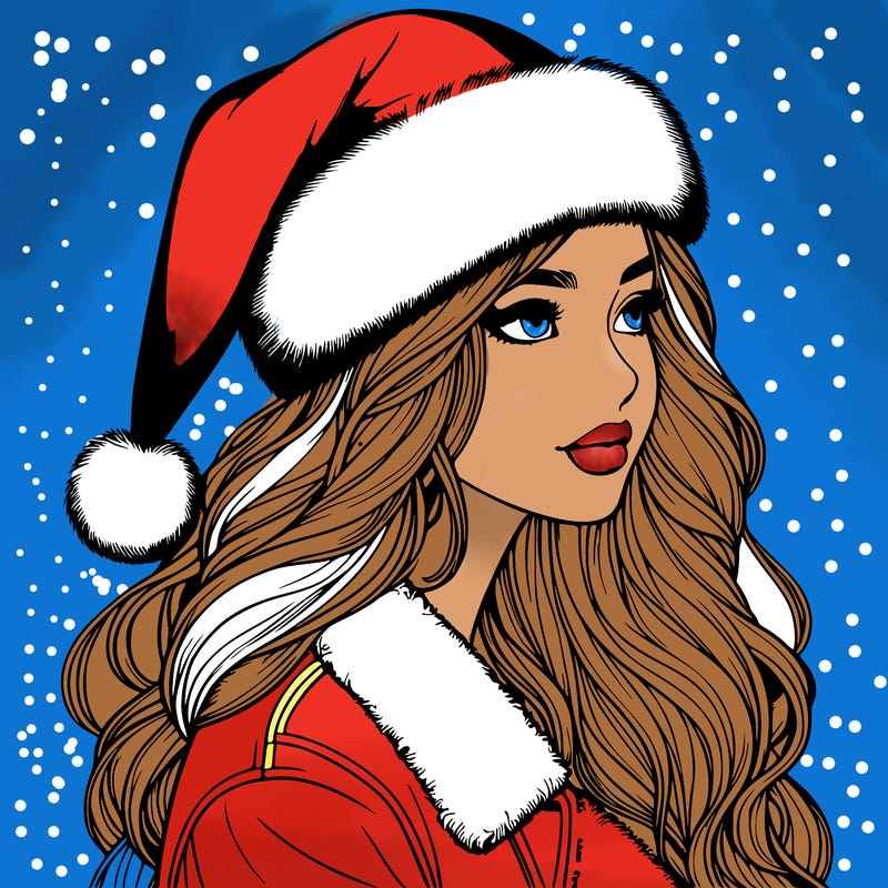 realistic girl in santa hat
