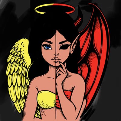 realistic angel half demon