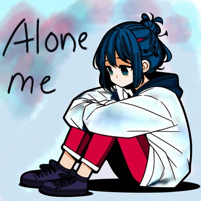 sad anime girl sitting alone