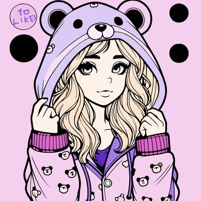 realistic girl in a animal pjs hoodie