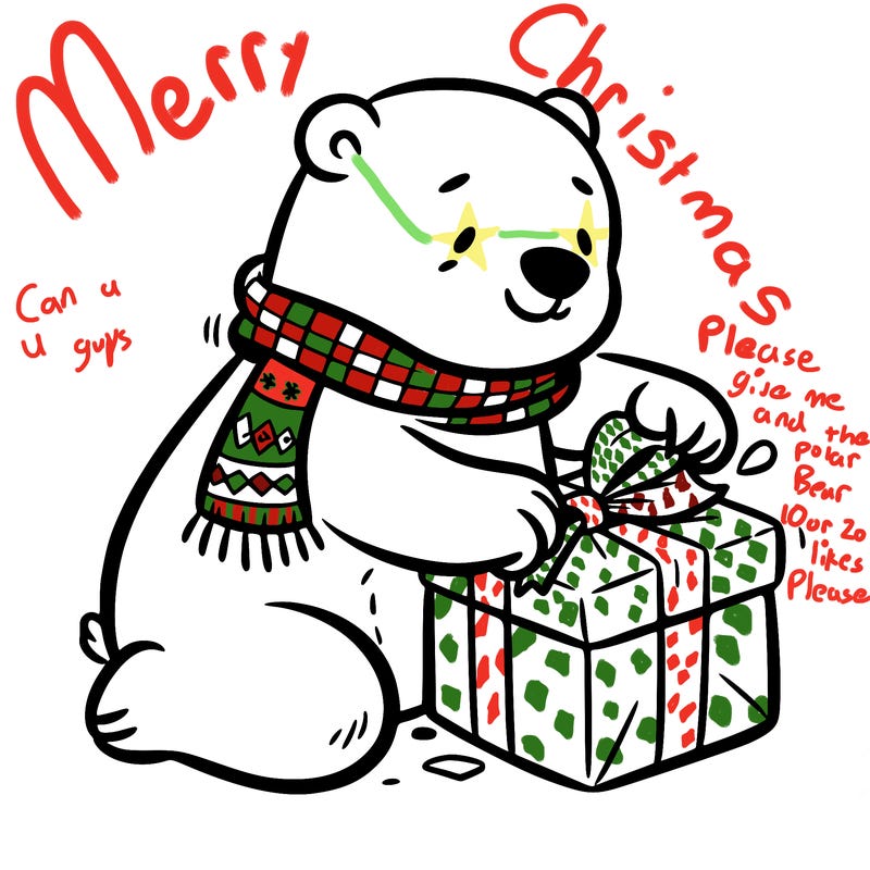polar bear wrapping a present