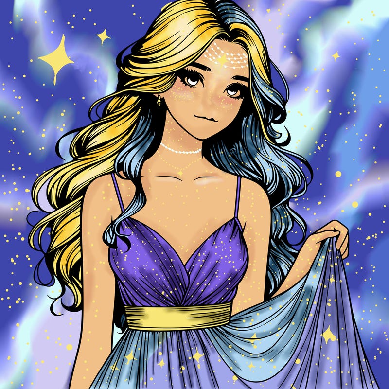 realistic girl in flowy silky prom dress