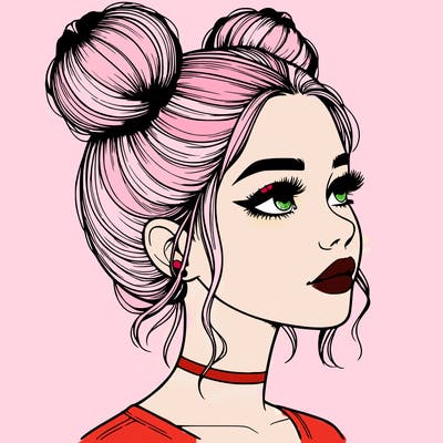 realistic girl with buns on the top of her head