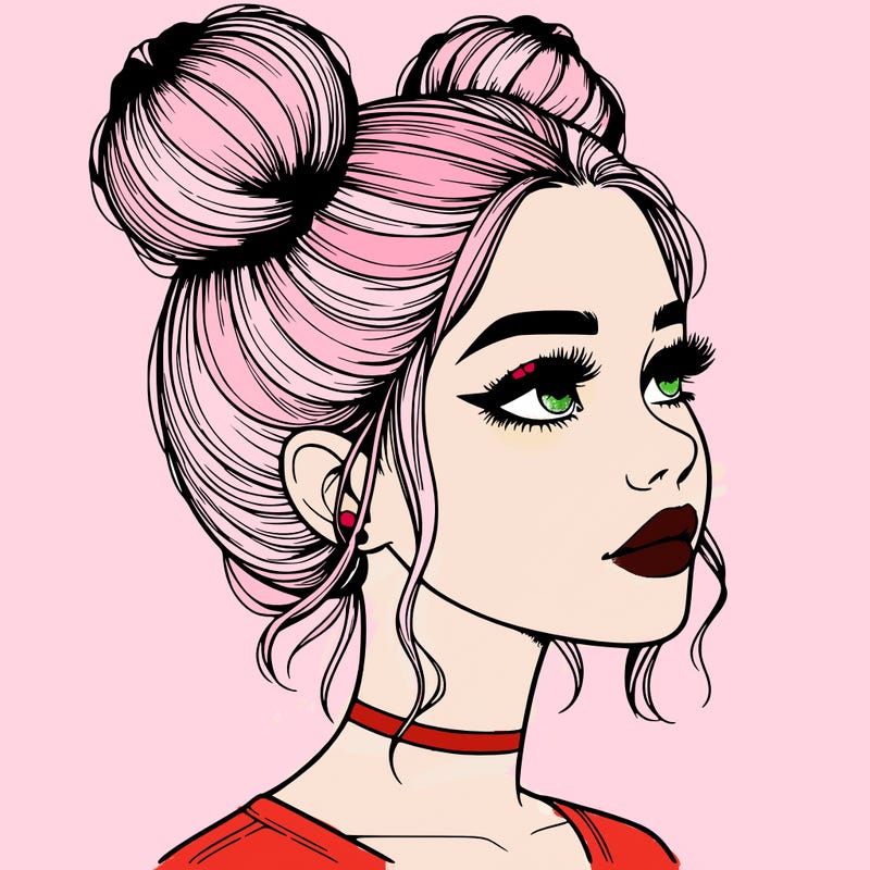realistic girl with buns on the top of her head