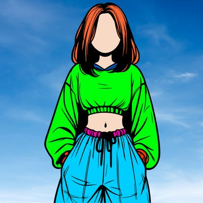 realistic girl faceless with baggy pants and a crop top