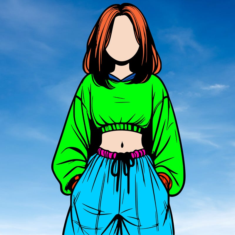 realistic girl faceless with baggy pants and a crop top